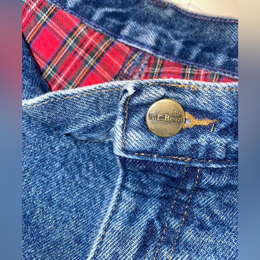 L.L. Bean Women's Denim Jeans with Red Plaid Accent